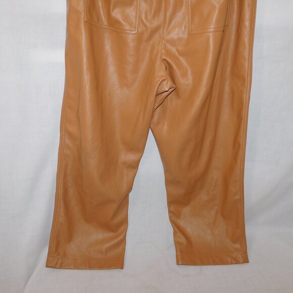 Rachel Zoe Womens 14 Carmel Tan Paperbag Vegan Faux Leather Pants - Picture 6 of 6